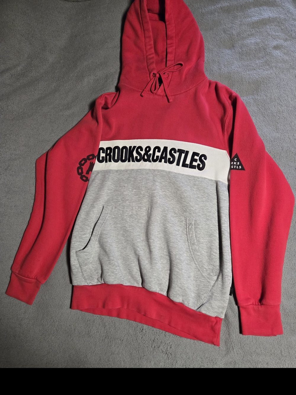 Crooks & Castles Red and Gray Colorblock Hoodie